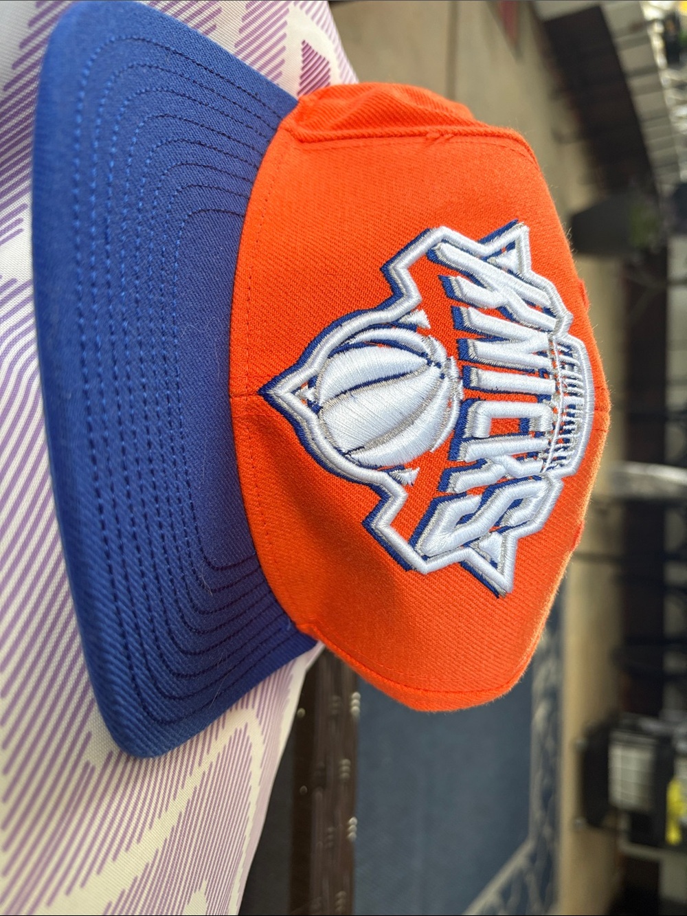 adidas Orange Cap with Blue and White NBA and Knicks Logos